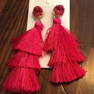 Pink and Gold Drop Earrings with Tassels